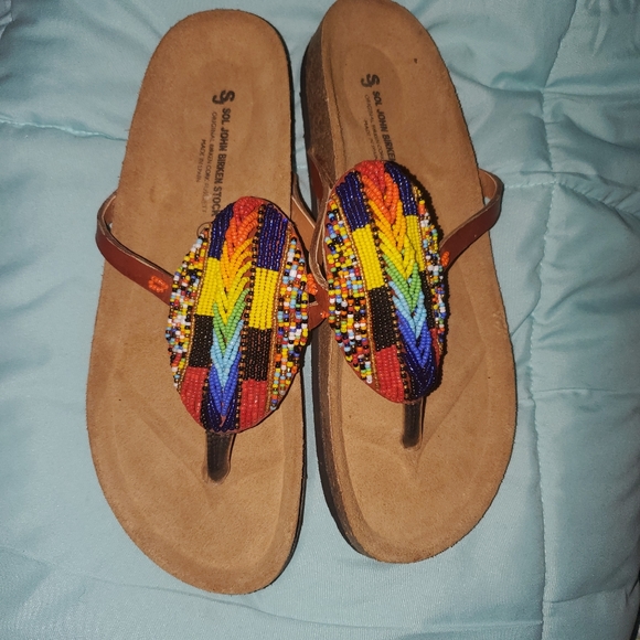 Pretty Colored Beaded Sandals Genuine Leather - Picture 6 of 8